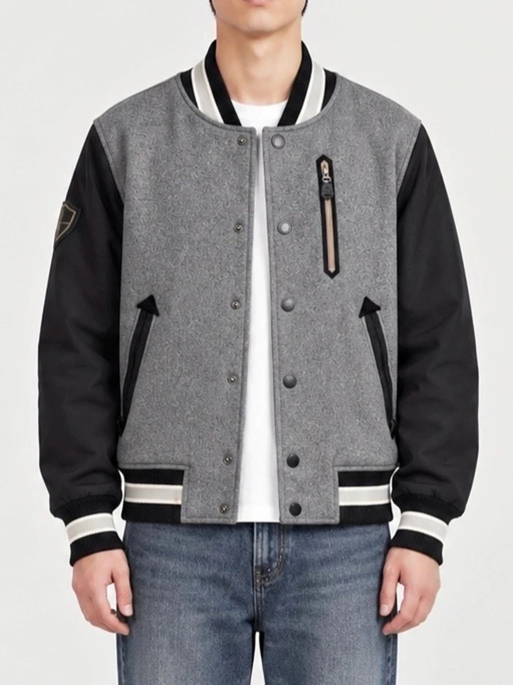 New Balance Athletics Varsity Jacket Gray & Black Medium